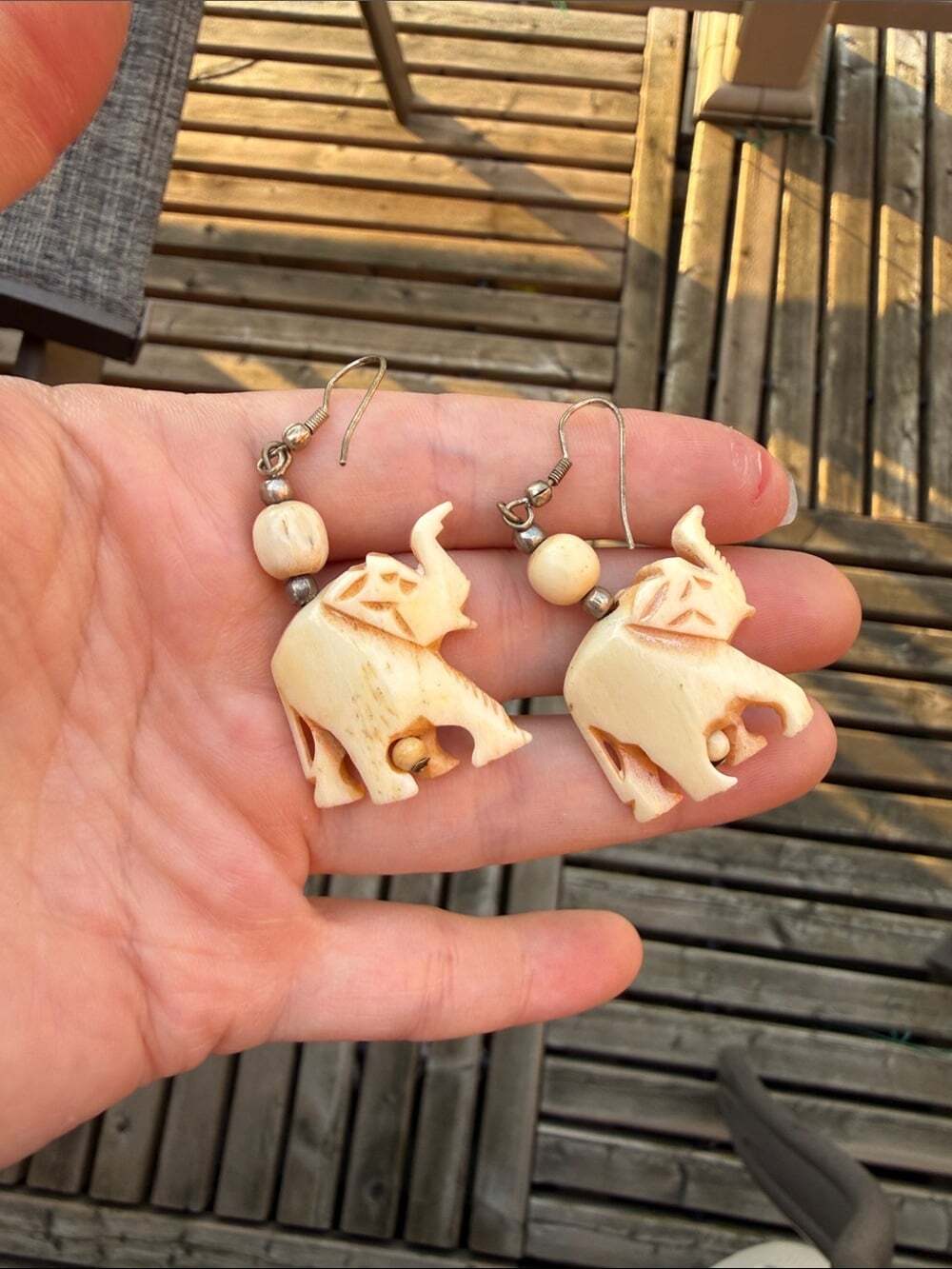 Handcrafted Carved Bone Elephant Pendant Necklace & Earrings Set - Picture 8 of 9